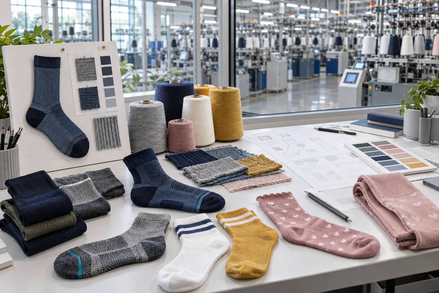Knitting machines running a private-label sock programme
