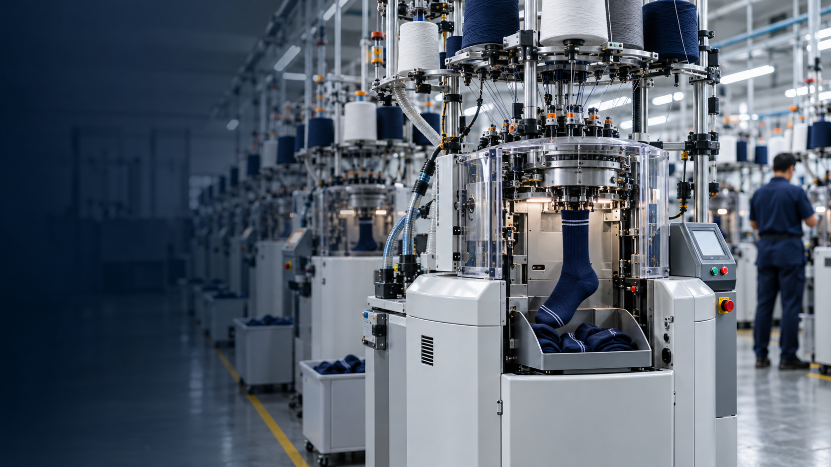 Sock manufacturing floor at Young Socks Ltd.
